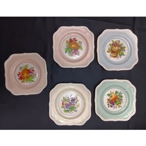 Vintage Johnson Bros Old English Pastel Fruit Set of 5 Salad Plates Rope Edge
